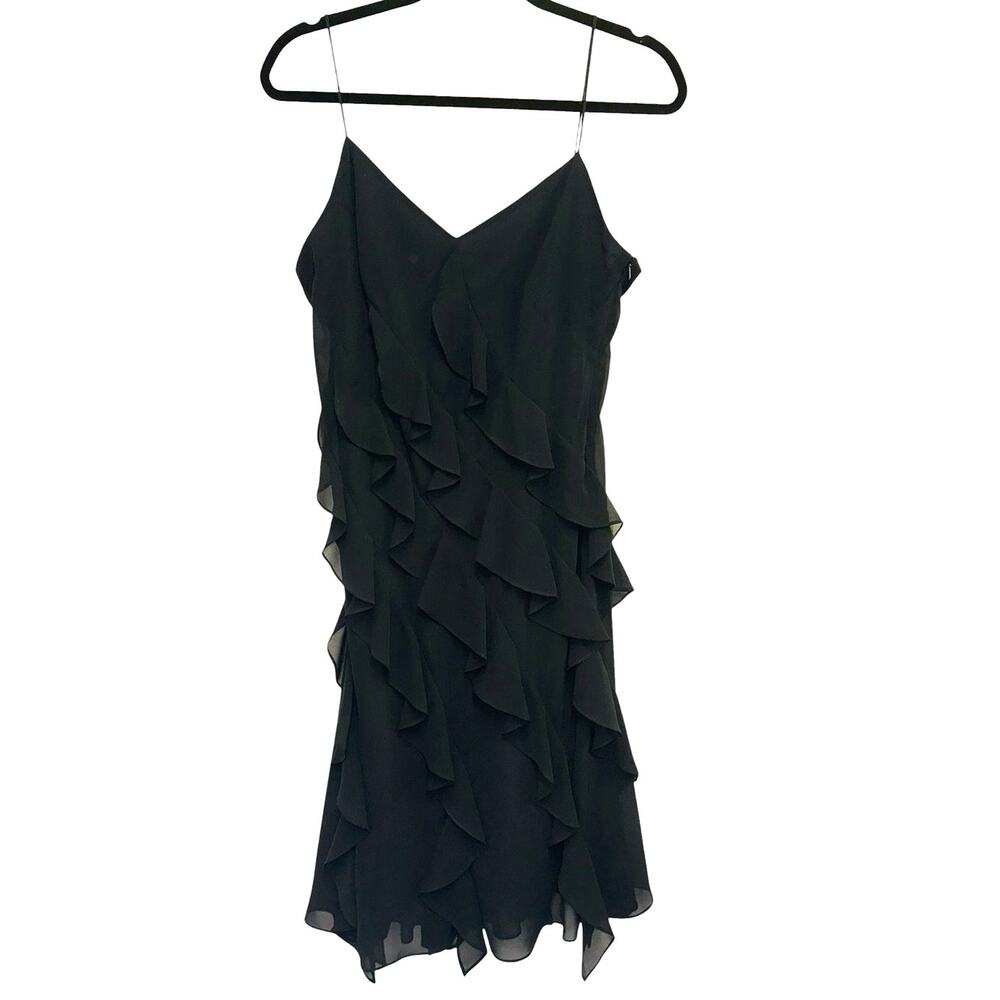 Donna Morgan Black Chiffon Ruffle Dress Size 10 Knee Length Cocktail